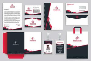 Corporate red and black color stationery design vector