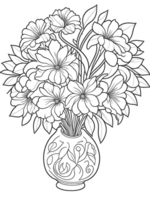 Bouquet of flowers coloring book page on transparent background. png