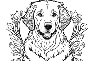 Golden Retriever coloring book page on transparent background. png