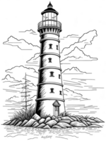 lighthouse coloring book page on transparent background. png