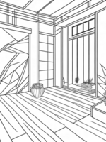 Traditional room of a Japanese house. a coloring book page on transparent background. png
