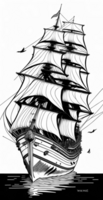Ships coloring book with clean line art on transparent background. png
