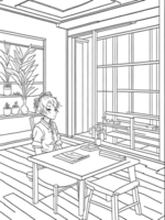 Traditional room of a Japanese house. a coloring book page on transparent background. png