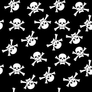 Seamless pattern with white scull and bones on black background vector