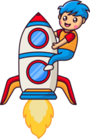 Happy Boy riding on a Rocket cartoon illustration png