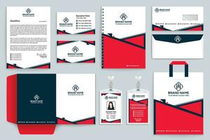 Corporate red and black color stationery design vector