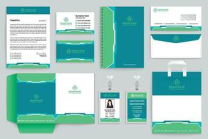 Corporate   green color stationery design vector