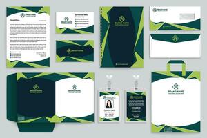 Corporate  green color stationery design vector