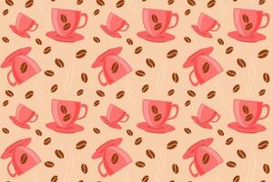 Seamless pattern of coffee beans, fragrant black pattern, coffee shop. Light coffee background pattern in flat style, beans and cup of coffee. vector