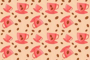 Seamless pattern of coffee beans, fragrant black pattern, coffee shop. Light coffee background pattern in flat style, beans and cup of coffee. vector