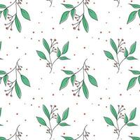 Seamless green plant pattern for backgrounds, wedding designs, botanical labels.Flower pattern with berries, botanical background. vector