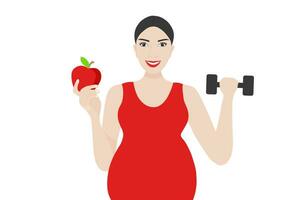 Pregnant woman eating healthy food vector illustration. Mother care concept