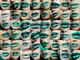un collage de muchos diferente verde labios - ai generado - generativo ai foto
