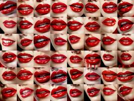 un collage de muchos diferente rojo labios - ai generado - generativo ai foto