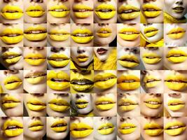 un collage de muchos diferente amarillo labios - ai generado - generativo ai foto