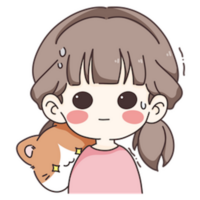 Cartoon cute cat and girl png