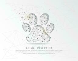 Animal paw print, abstract mash line and composition digitally drawn in the form of broken a part triangle shape and scattered dots vector