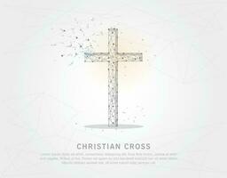 Christian cross abstract mesh line and composition digitally drawn starry sky or space in the form of broken a part triangle shape and scattered dots. vector