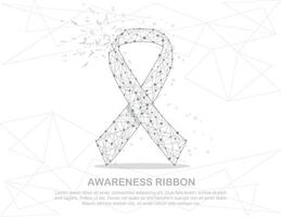 Ribbon solidarity badge shape point, line and composition digitally drawn in the form of broken a part triangle shape and scattered dots low poly wire frame on white background. vector