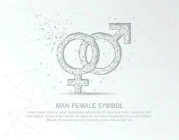 Man and female symbol abstract mash line and composition digitally drawn in the form of broken a part triangle shape and scattered dots. vector