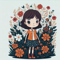 A little girl with flower in garden photo