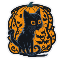 gato preto de halloween com abóbora png