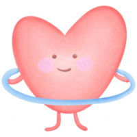 Red smiling heart playing hula hoop isolated on transparent background png