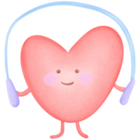 Red smiling heart is jumping rope isolated on transparent background png