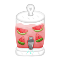 Watermelon juice and sliced watermelon in cooler isolated on transparent background png