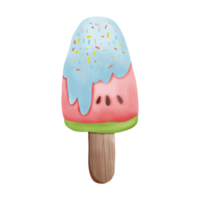 Watermelon ice cream sticks with blue chocolate and colorful icing isolated on transparent background png