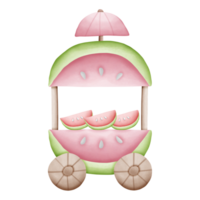 Cartoon pink cart selling ice cream and watermelon isolated on transparent background png