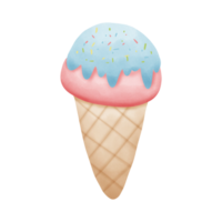 Watermelon ice cream cone with blue chocolate and colorful icing isolated on transparent background png