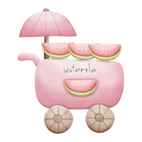 Cartoon pink cart selling ice cream and watermelon isolated on transparent background png