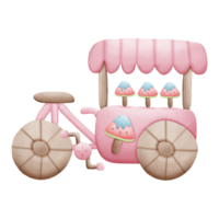 Cartoon pink cart selling ice cream and watermelon isolated on transparent background png