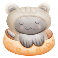 a cartoon cat sleeping in a clay jar isolated on transparent background png