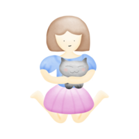 a cartoon girl holding a cat isolated on transparent background png