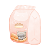 Cute dry cat food in a orange plastic bag isolated on transparent background png