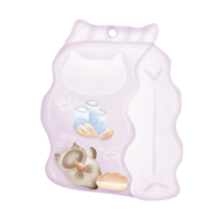 mignonne sec chat nourriture dans une violet Plastique sac isolé sur transparent Contexte png