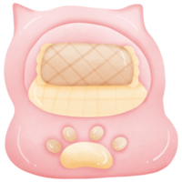 Pink cat house and bed with pillows in it with cat pow on it isolated on transparent background png