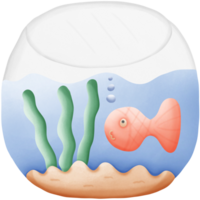 Goldfish in transparent jar with plants and water isolated on transparent background png