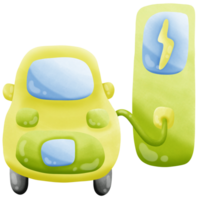 Green electric vehicles car charging with green charge station isolated on transparent background png