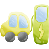 Green electric vehicles car charging with green charge station isolated on transparent background png