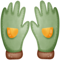 two green gloves with yellow small bag on them isolated on transparent background png