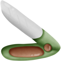 a green and white pocket knife with a brown handle isolated on transparent background png