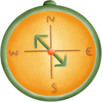 a green and orange compass with arrows on it isolated on transparent background png