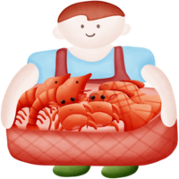 A fishermen holding a basket of seafood isolated on transparent background png