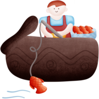 a fishermen is fishing in a boat isolated on transparent background png