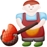 a fishermen holding a fish in a swing isolated on transparent background png