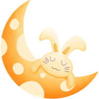 a cartoon rabbit sleeping on the moon isolated on transparent background png