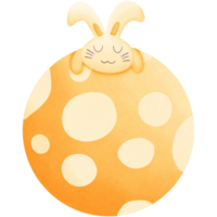 a cartoon rabbit sleeping on the moon isolated on transparent background png